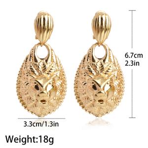 Bohemian Exaggerated 14K Gold Plated lion Head Drop Earrings for Women - Product Image 3