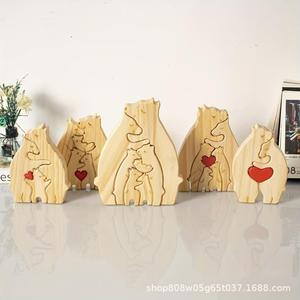 Ornement Puzzle Famille d'Ours en Bois, Pin Massif, Design Rustique, Décoration de Salon, Cadeau pour la Saint-Valentin - Product Image 4