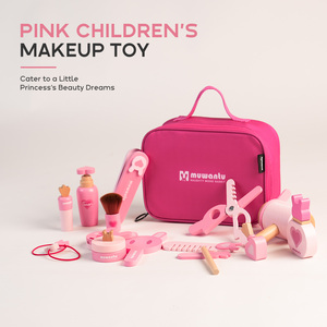 Ensemble de maquillage en bois rose pour enfants, jeu d'imitation, princesse, coiffure, jouet cosmétique, outils pour cheveux, jeu de rôle pour petites filles - Product Image 1