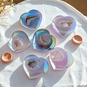 Wholesale Hot Sale Aura Agate Geode Heart Carving Feng Shui <b>Stone</b> <b>Crafts</b> for Home Decoration - Product Image 2