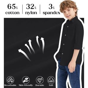 Camisas de uniforme escolar de manga larga para niños, camisa de vestir de algodón con botones y bolsillo en el pecho para niños - Product Image 3