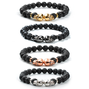 F148 regalos para el novio cuentas al por mayor volcánico lava cuentas de piedra con forma de cráneo pulsera simple para hombres - Product Image 1