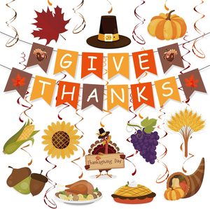 Pancarta de Agradecimiento y Espirales Colgantes de Acción de Gracias, Pancarta de Agradecimiento con Espirales para Techo para el Día de Acción de Gracias, Hogar, Oficina, Fiesta de Otoño - Product Image 1