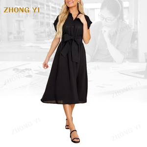 Estate donna manica corta tinta unita abito lungo tunica negozio splendido <span class=keywords><strong>smeraldo</strong></span> manica corta abito Midi - Product Image 5