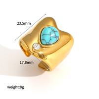 Anillo de Acero Inoxidable 316L con Turquesa Dorada, Piedra Natural y Circonita Cúbica, Ajustable, para Mujer, Venta al por Mayor, Personalizado, OEM