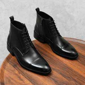 Chaussures habillées formelles pour hommes en cuir véritable, nouveau style personnalisé, avec semelles épaisses et bouts ronds, pour mariage - Product Image 5