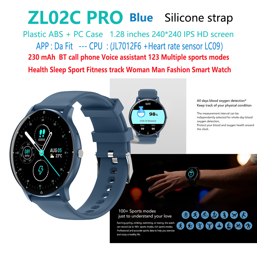 Azul ZL02C-pro-dafit-sport-hombre-mujer-reloj inteligente
