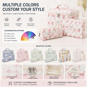 Women Cosmetic Bag Quilted Floral Makeup Organizer Travel Toiletry Bag <b>Large</b> Capacity Storage Pouch Wholesale - Product Image 2