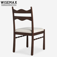 WISEMAX FURNITURE Chaise de cuisine et de restaurant en bois de frêne couleur noyer rétro américain avec dossier en lin blanc crème pour villa et hôtel
