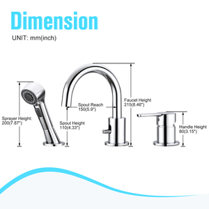 Coperta montata a doppia maniglia estraibile bagno rubinetto del bacino 3 fori bagno rubinetto con doccia - Product Image 3