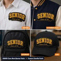Patch de graduation en chenille SENIOR Classe de 2026, motif lettre, brodé 3D en relief, thermocollant pour veste de lycée personnalisée