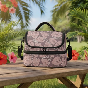 Aloha Hawaiian Green Kalo Leaves Eco-friendly Portable Thermal Lunch Reusable Insulated Tote Picnic Beach Cooler Bag for Kids - Product Image 1