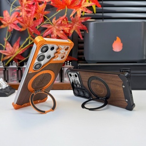 Étui de téléphone magnétique en métal avec panneau arrière en bois de noyer personnalisé pour Samsung S26 S22 S23 S24 S25 Ultra avec protection à 360° °   Housse antichoc pour support - Product Image 3