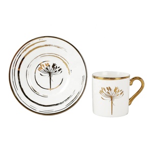 Juego de tazas de café expreso de porcelana con borde dorado de lujo, tazas de café con diseño de patrón de hojas de cerámica para <span class=keywords><strong>Cafe</strong></span> Home (2 piezas) - Product Image 1
