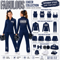 Setelan Pemanasan Cheer Custom Biru Dongker dengan Logo Berhias Rhinestone di Kedua Sisi, Jaket Full Zip, Celana Straight Leg, Set Latihan Tim