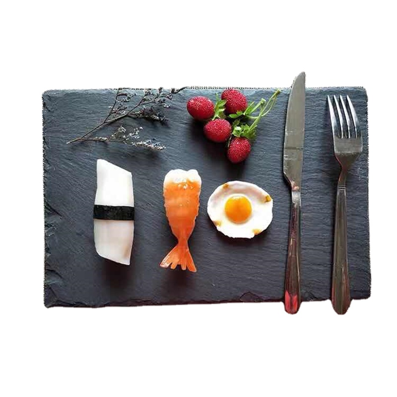 Modern Design Kitchen Cutlery Cheese Board Polished and Split Surface Black Natural Slate Dinner Plate for Hotel Use