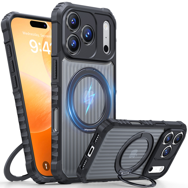 Magantic Wireless Charging Phone Covers for iphone 17 Pro Max PC TPU Shockproof 360 Rotating Stand Mobile Phone Cases