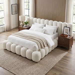 Letto Matrimoniale ATUNUS con Rivestimento in Tessuto Morbido Effetto Lana, Arredamento Camera da Letto di Alta Gamma, Letto King Size con Struttura in Tessuto per Camera da Letto - Product Image 1
