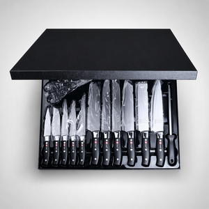 Ensemble de couteaux de <span class=keywords><strong>cuisine</strong></span> 13 pièces en acier inoxydable, <span class=keywords><strong>couteau</strong></span> de chef, aiguiseur, ciseaux, manche ergonomique noir, boîte cadeau de luxe pour la maison - Product Image 6