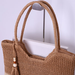 Enkele Grote Capaciteit Papieren Touw Geweven Strotas Tote Vrije Tijd Holle Vakantie Strand Schoudertas - Product Image 3