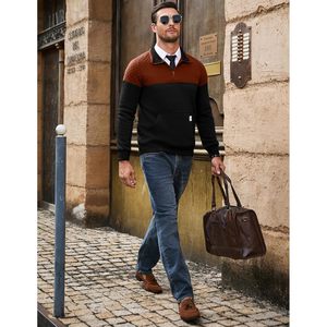 2025 hommes fermeture éclair quart Zip pull matelassé sweat à manches longues col montant couleur bloc pull - Product Image 1