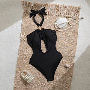 New Summer Women's Sexy and Fashionable Solid Color Hollow Neck One-piece Bikini <strong>Swimsuit</strong> - Product Image 4