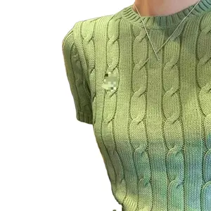 2024 summer new arrivals best-selling women's elegant crew-neck high-quality solid color knit short-sleeved shirt