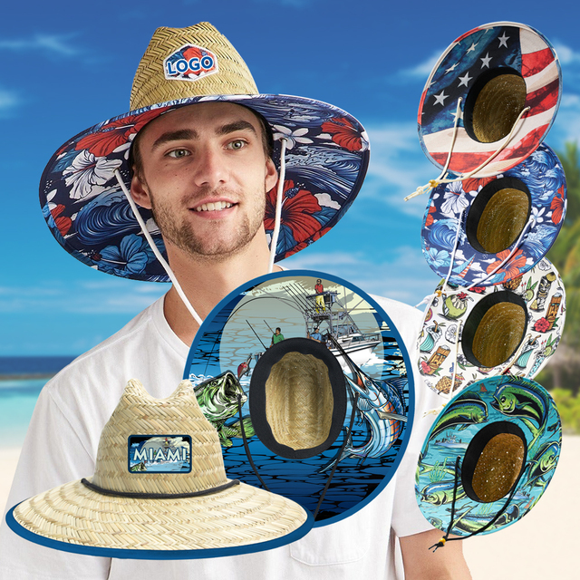 High Quality 2023 Natural Hollow Grass Lifeguard Straw Hat Custom logo Wide Brim Womens Bulk Black Wholesale Straw Hats for Men