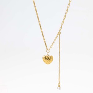 Collier en acier inoxydable plaqué or 18 carats à double couche avec chaîne combinée, cœur et perle - Luxe léger pour les fêtes et le quotidien - Product Image 2