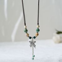 Collier pendentif en céramique « Peace Lock », style rétro chinois, longue chaîne ras-du-cou, bijoux littéraires de Jingdezhen pour femme, cadeau