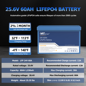 GSP 24V 60Ah LiFePO4 <b>Battery</b> 1536Wh Deep Cycle Lithium <b>Battery</b> <b>Pack</b> For <b>Solar</b> UPS RV Boat Marine Home Emergency Power Backup - Product Image 6