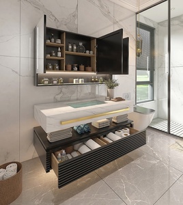 Phong Cách Châu Âu Bán Nóng Mộc Mạc Gỗ Sồi Thiêu Kết Đá Top Phòng Tắm Nhỏ Vanities Với Bồn Rửa 24 Inch Và 48 Inch - Product Image 6