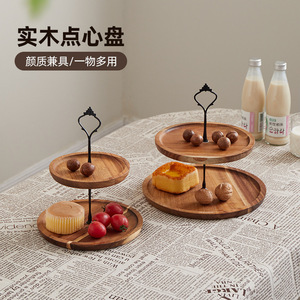 Bandeja de madera de doble capa con soporte para servir frutas en la sala de estar, bandeja para servir aperitivos, expositor de pasteles de varias capas - Product Image 2
