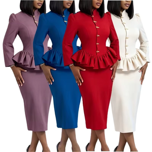 Novos Conjuntos Femininos para Escritório com Gola Alta, Blusa de Manga Longa com Renda e Saia, Conjunto de 2 Peças para Mulheres - Product Image 1