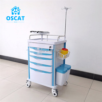 Chariot d'urgence vétérinaire OSCAT ABS, série multi-tiroirs avec roues à frein silencieux, équipement vétérinaire pour cliniques vétérinaires