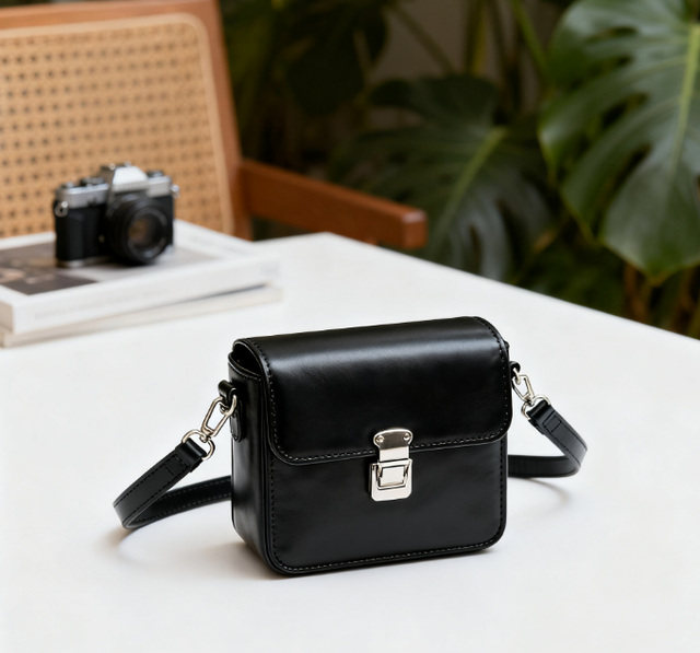 Manufacturer DSLR Black Tan Brown Crossbody Real Leather Camera Bag Purse Pouch Hand Bag with Changeable Strap
