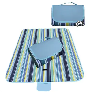 outdoor Surfing essentials RTS portable waterproof blue color stripe fold picnic mats camping outdoor pads seat pad OEM