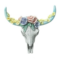 Décor mural en résine de vache avec fleurs succulentes, Statue à corne, décor pour pépinière, tête de taureau