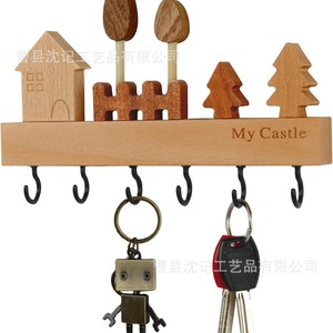 Wooden <b>Wall</b> Mounted Key Rack With Hooks For Entryway Living Room Bedroom <b>Storage</b> Organizer My Castle Design - Product Image 5