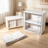 Armario de Almacenamiento Plegable Multifuncional, Caja Organizadora de Plástico Transparente Apilable con Puerta para Ropa, Juguetes, Libros, Armario del Hogar