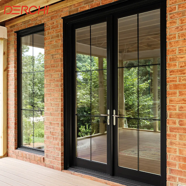 Energy Efficient Aluminum French Door with Double Glazed Tempered Glass Panels