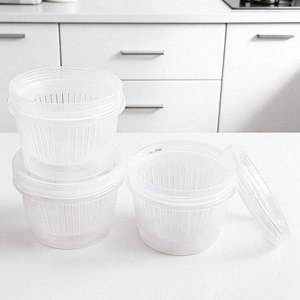 Contenedor de almacenamiento de alimentos para jengibre, ajo y cebollitos, tazón de drenaje transparente de plástico redondo portátil de doble capa para - Product Image 4