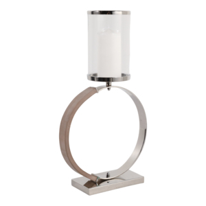 Portacandele Decorativo in Vetro con Anello in Metallo, Elegante Supporto per Candele a Colonna da Tavolo - Product Image 2
