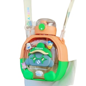 Çocuklar için İlkokul Öğrencilerine Özel Pipetli Bardak Taşınabilir Kırılmaz Plastik Çift Su Şişesi Taşıma Askılı Sevimli - Product Image 5