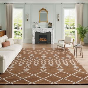 Geometric Pattern Area Rug Rectangle Brown White Design Living Room Bedroom Floor <b>Mat</b> Washable Home Decor - Product Image 2
