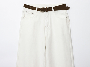 Jeans Casual da Donna <span class=keywords><strong>Bianchi</strong></span> <span class=keywords><strong>con</strong></span> Cerniera, Gamba Larga, Lunghezza al Polpaccio, Design alla Moda <span class=keywords><strong>con</strong></span> <span class=keywords><strong>Cintura</strong></span> - Product Image 3