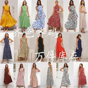 Bán Buôn 2022 Thời Trang Phụ Nữ Gợi Cảm O-cổ Ngắn Không Tay Hoa Polka Dot In Dài Phụ Nữ Dresses (DS5707)