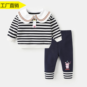 Conjunto de Ropa de Algodón a Rayas para Bebés Niñas, 2 Piezas, Atuendo Otoñal Transpirable y Bonito para Niñas de 1 Año - Product Image 1