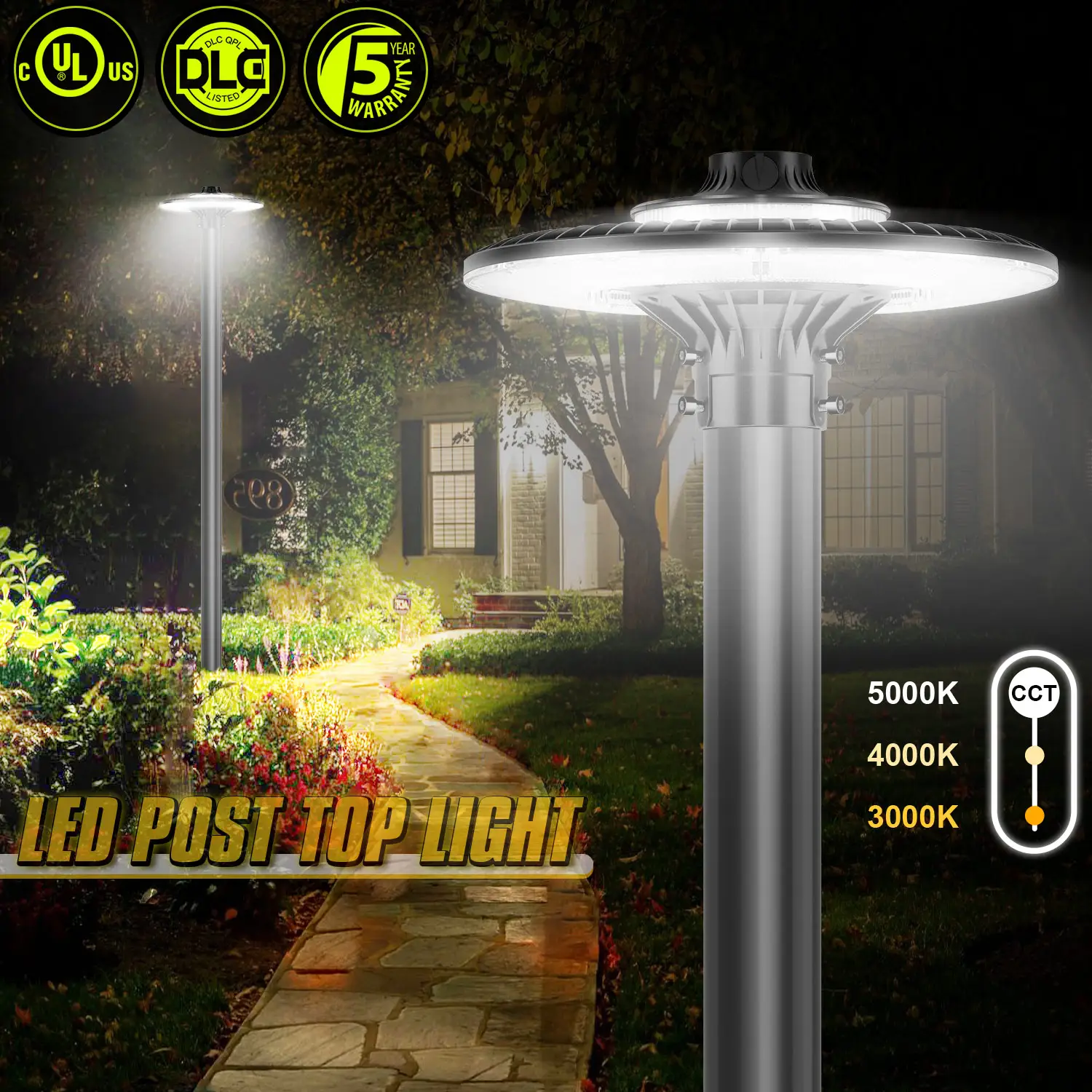 Mooi Ontwerp Etl Ce Ul Beursgenoteerd 100-277vac 60W Top Post Led Tuin Licht Ip65 Waterdicht Buiten Tuin Licht