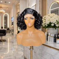 Perruque bouclée Bounce en cheveux Remy, perruque complète à dentelle transparente, double épaisseur, 12 pouces, avec baby hair, pour femmes, vente en gros par Senmu Beauty